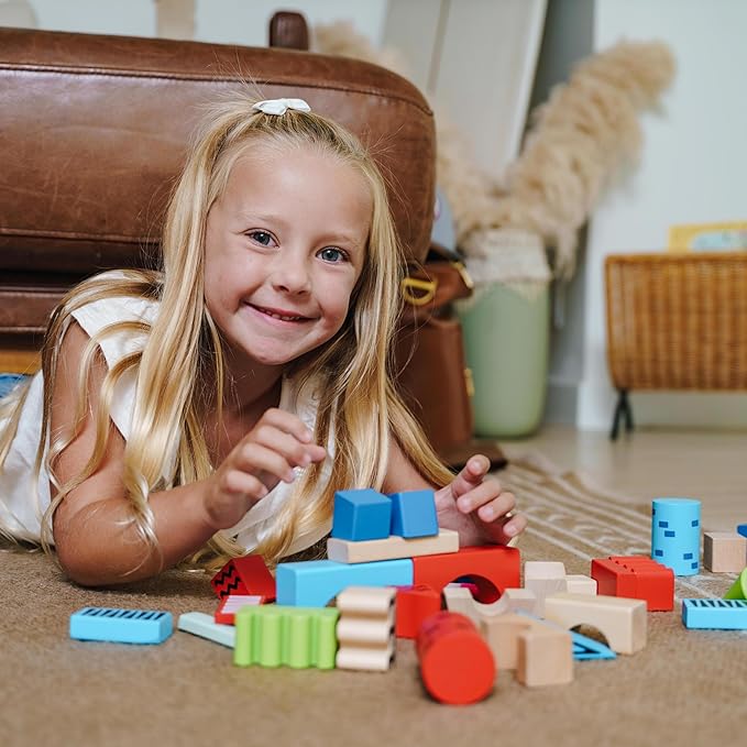 Discovery™ Wood Castle Blocks 80-Piece [Amazon Exclusive] Natural Wooden Building & Stacking Set, Imagination & Creativity Kids Activity Kit, Preschool Toddler Child Safe, Learning Playset Toy