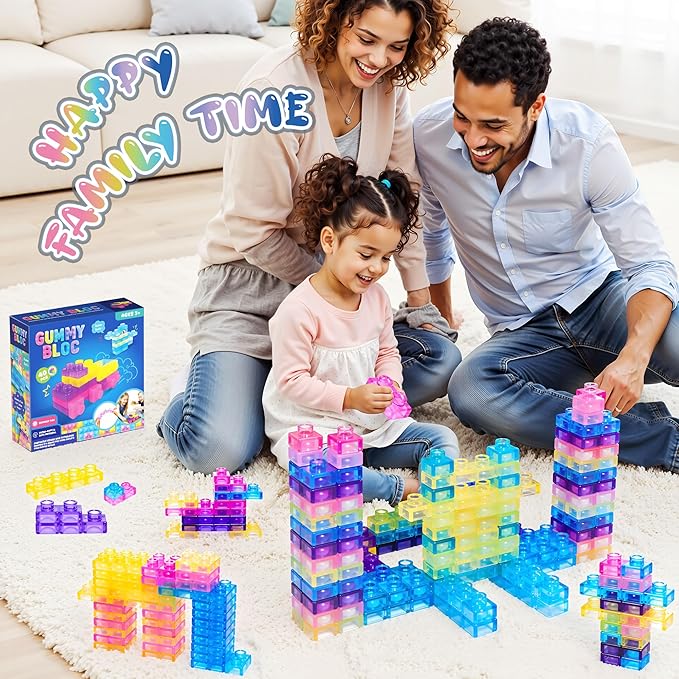 40 PCS Sensory Soft Building Blocks for Toddlers, Montessori Squishy Stacking Toy Set for Kids, Squeezable & Stretchable Early Learning Construction Playset, Multicolor Puzzle Blocks for Creative Play