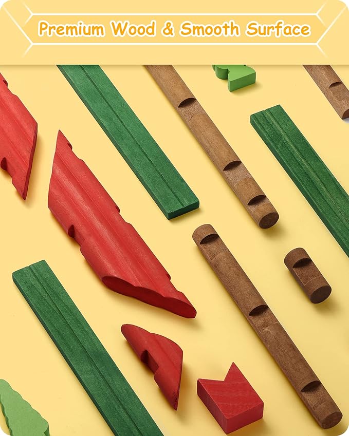 SainSmart Jr. 110 PCS Wooden Log Cabin Set Building House Toy for Toddlers, Classic STEM Construction Kit with Colorful Wood Logs Blocks for 3+ Years Old