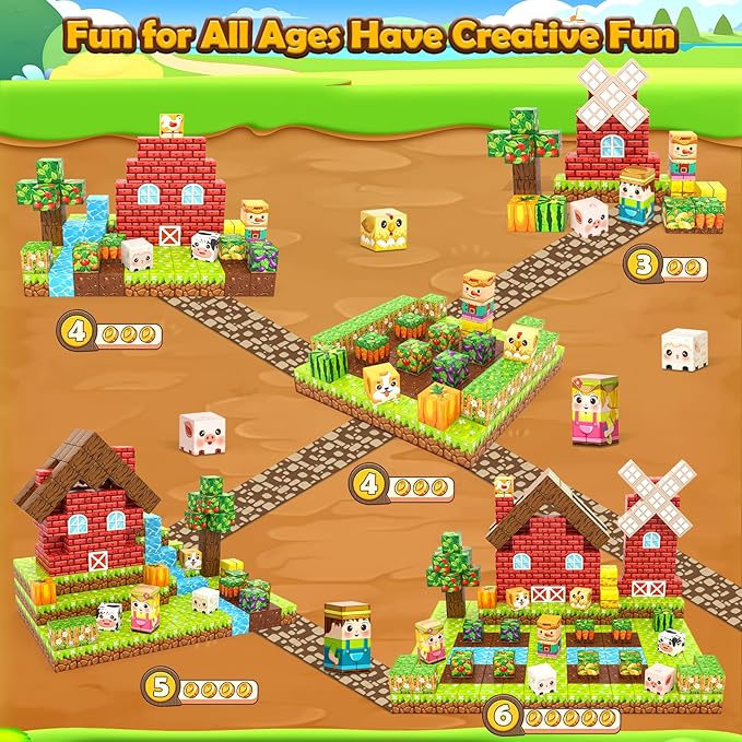 1" Magnetic Blocks - Build Mine Magnet World Farm Animals Set, 100PCS Vibrant Colorful Magnetic Blocks with Ultra Magnet Strength for Kids Ages 3-12, STEM Toys Ideal Gifts for 3+ Years Old Boys Girls