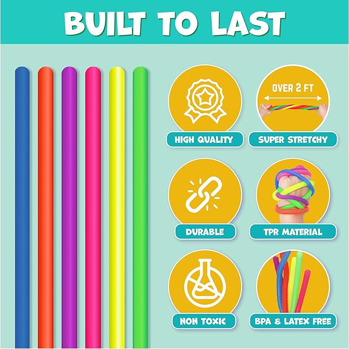 BUNMO Stocking Stuffers for Kids - Stretchy Sensory Strings - Sensory Toys for Kids - Stocking Stuffers for Boys and Girls - Hours of Fun - Original Mini - 12 Pack
