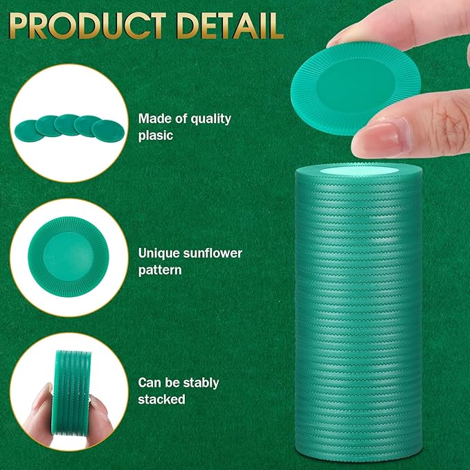 Leitee 500 Pcs Green Plastic Poker Chips Bulk 1.5 Inch Mini Bingo Chips Tokens Markers Blank Casino Counting Discs Learning Math Counters for Adults Interlocking Game Counting Reward Card