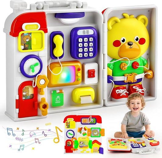 TOY Life Montessori Busy Board for 1-2 Year Old, 20‑in‑1 Baby Musical Toddler Toys, Fine‑Motor & Early Educational Baby Montessori Toys for Toddler 1‑3 Year Old Boys Girls Christmas Birthday Gift