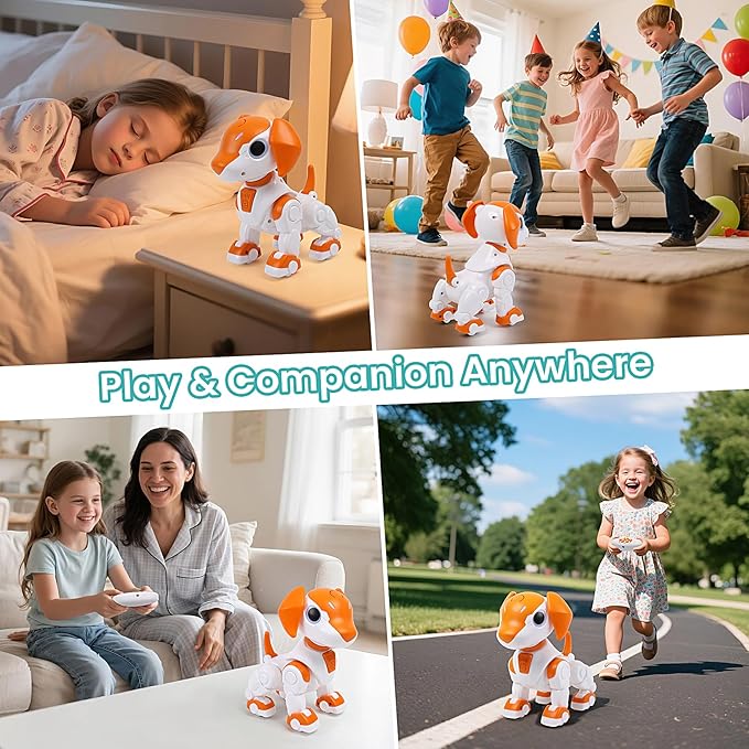 Remote Control Robot Toys Dog for Kids Age 3-8, RC Smart Walking Electronic Pet Dog Toy with Light Eyes, Dancing and Music, Gift Ideas for Toddler Boys and Girls 4 5 6 7 Year Old