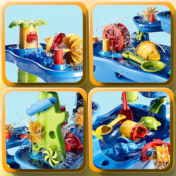 5-Tier Water Table for Toddlers Kids 3-5 4-8, Sand and Water Play Set with Rain Showers Pond, Summer Outdoor Toys Beach Toys Water Sensory Table, Birthday Party Gifts for Kids Boys Girls