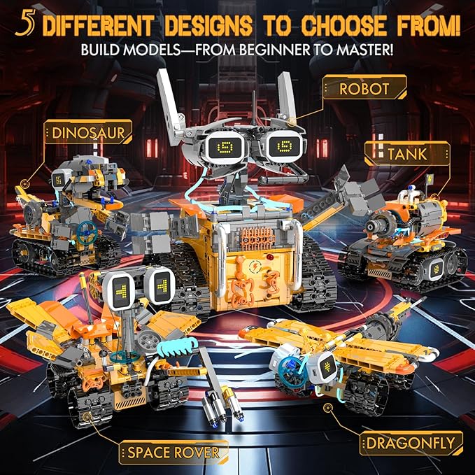 5in1 STEM Robot Building Kits for Kids 6-12, App & Remote Control STEM Dinosaur Tank Robot Building Toys for Kids, 899Pcs DIY Science Building Sets, Erector Sets for Boys Girls Birthday Xmas Gifts