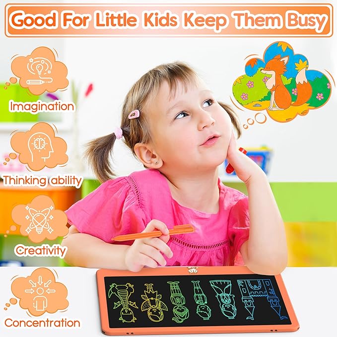 LCD Writing Tablet for Kids 12 Inch, Learning Toys Drawing Pad for Girls Boys, Erasable Doodle Board for Toddlers 3 4 5 6 7 8 Year Old Travel Essentials, Christmas Birthday for Kids - Orange