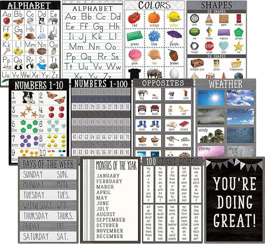 Teacher Created Resources Modern Farmhouse Early Learning Small Poster Pack (TCR7455), 11.00" x 15.75"