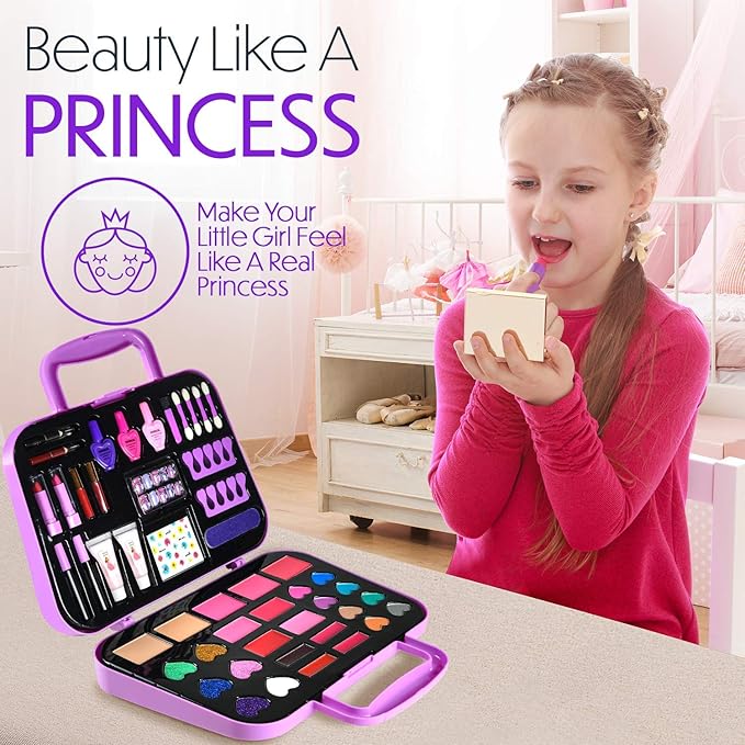 Toysical Kids Makeup Kit, 51 PCS Pretend Play Set for Kids, Real Makeup Toys for Girls, Non Toxic, Princess Toys for Girls, Birthday Gift for 3 4 5 6 7 8 9 10 Years Old Children