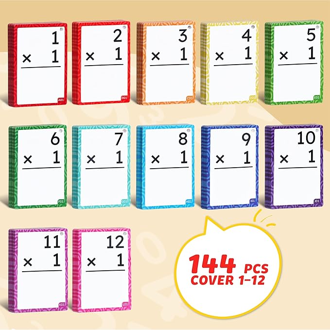 JoyCat Multiplication Flash Cards + Chart- 156 Hole Punched Math Game Flashcards for Kids Ages 8 and Up, Times Table Manipulatives for Preschoolers 3rd,4th,5th,6th Grade