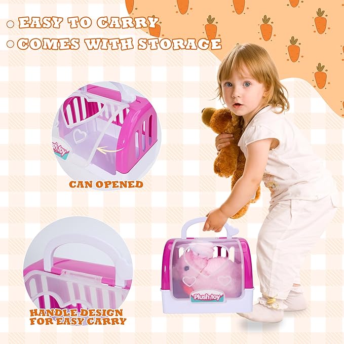 Doctor Kit for Girls -Vet Play Sets for Kids, Pretend Play Doctor Set with Pet Cage and Bunny Toy, Doctor Play Gift for Kids Toddlers Ages 3 4 5 6 Year Old for Role Play (Pink Bunny)