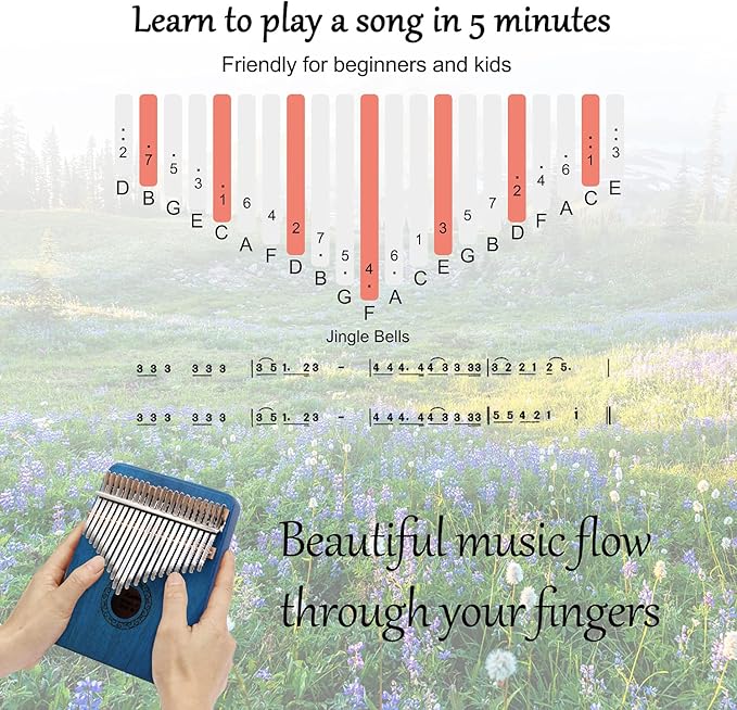 Kalimba Thumb Piano,YUNDIE Portable 21 Keys Mbira Finger Piano with Tune Hammer and Study Instruction,Musical Instruments Gift for Adult Beginners Professional(Blue)