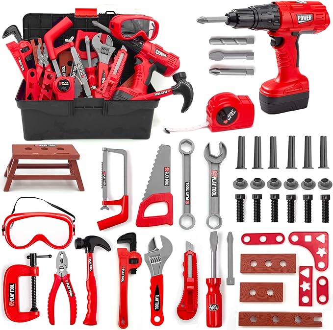 Kids Tool Set – 48 Piece Toddler Tool Set with Electronic Toy Drill& Tool Box,Pretend Play Toys for Kids,Construction Kits Toys for Kids Ages 3 4 5 Years Old, Toddler Boy