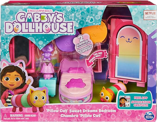 Gabby’s Dollhouse, Sweet Dreams Bedroom with Pillow Cat Figure and 3 Accessories, 3 Furniture and 2 Deliveries, Kids Toys for Ages 3 and up