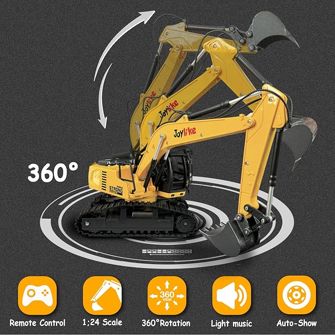 RC Excavator and Dump Truck Toy Set，2.4Ghz Metal Remote Control Construction Vehicle with Light&Sound, Best Christmas Toy for Boys 8+Year Old Kid