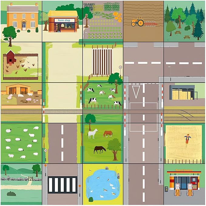 STEM Bee-Bot and Blue-Bot Classroom Bundle See and Say Coding Robot with Countryside Mat, Shape Color & Size Mat, Marketplace Mat, Fairy Tale Mat