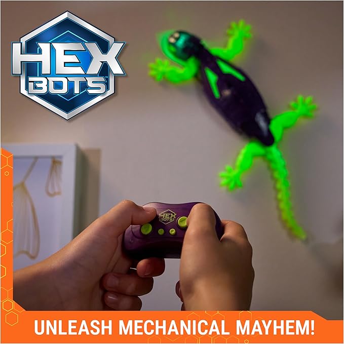 HEX BOTS Glow-in-The-Dark Gecko with Official Wall Climber Technology, Rechargeable Remote Control Robot Kids Toys, Prank Toys for Boys & Girls Ages 4 & Up