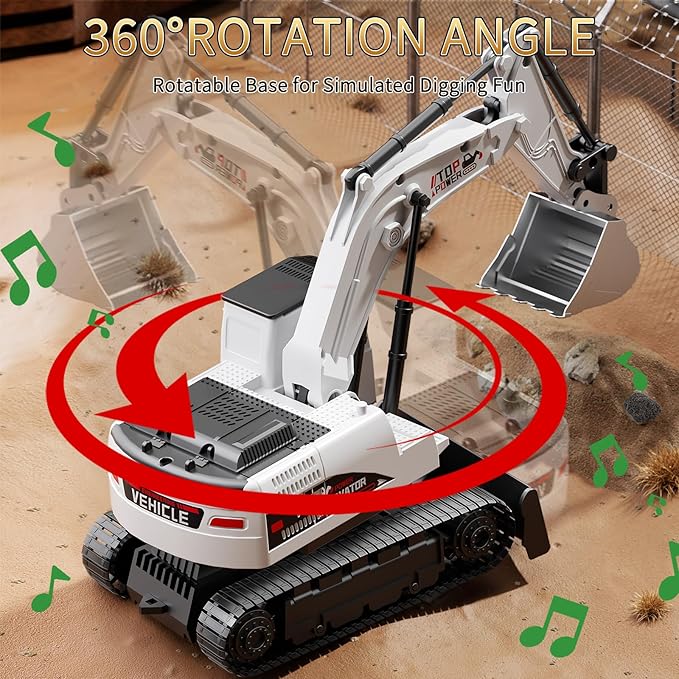 Remote Control Excavator for Boys 4-7, RC Excavator for Kids, 27 MHz Construction Trucks Vehicles Toys for Toddlers 1-3 3-5 4-7 with Metal Shovel and Light Birthday Boys Gifts