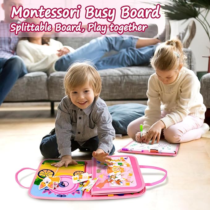 Busy Board, Princess Toddler Busy Book Montessori Toys for 1 2 3 4 Year Old, Sensory Board Learning Activities Fine Motor Skills, Christmas Birthday Gifts for Girls Boys, Travel Toys for Airplane Car