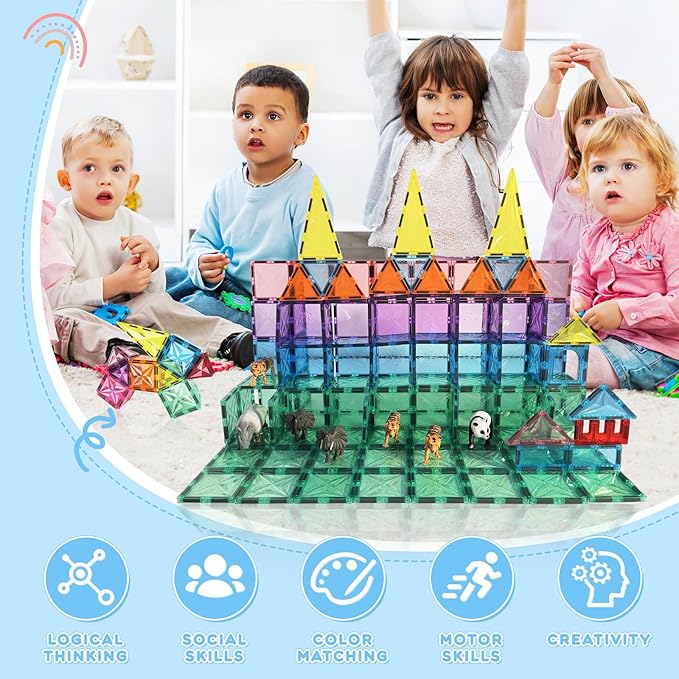 Magnetic Tiles, 100PCS Magnetic Blocks Set, 4D Diamond Magnet Building Blocks, STEM Preschool Educational Magnet Toys Gift for Kids, Boys and Girls 3 4 5 6 7 8+ Year Old