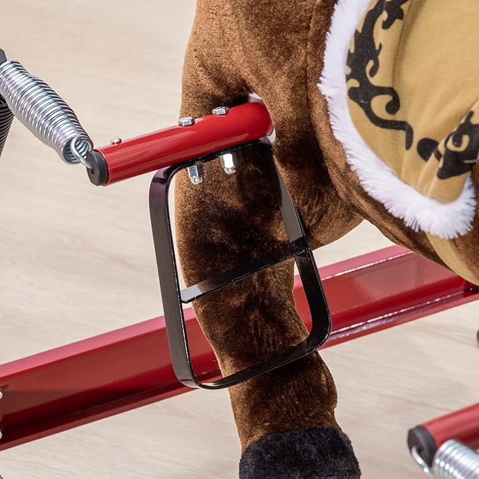 Qaba Kids Spring Rocking Horse, Ride on Horse for Girls and Boys with Animal Sounds, Plush Animal Ride-on Toy with Soft Feel, Interactive Toy for Kids, Dark Brown