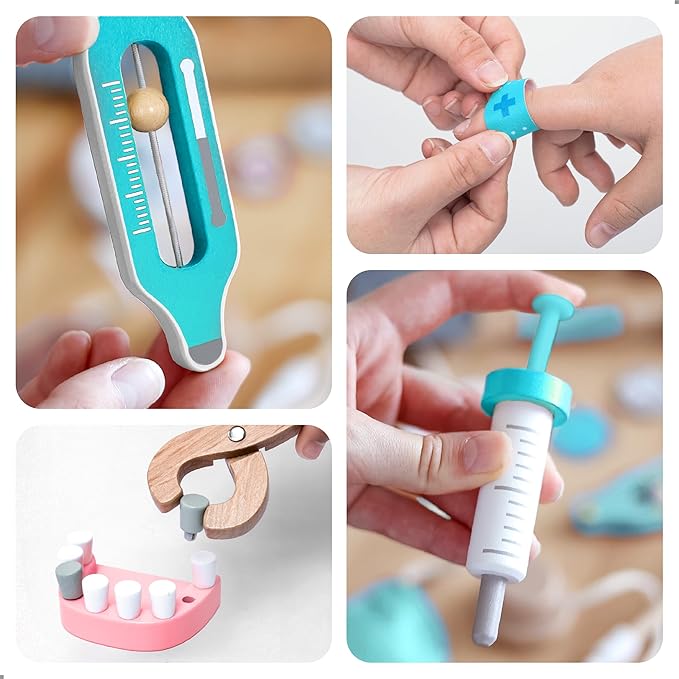 UMU® Wooden Doctor Kit for Kids – Doctor & Dentist Play Set for Toddlers with Dr Coat, Stethoscope, Tooth Model & More – Dress Up & Pretend Play – Medical Toy for Boys and Girls Ages 3 4 5 6