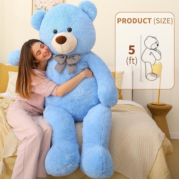 MaoGoLan Giant Plush Teddy Bear, Life Size Large Stuffed Animal, 5 Feet, Soft and Fluffy Big Teddy Bear Gift for Baby Shower, Christmas, Valentine's Day, Blue