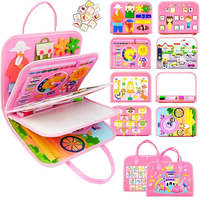 Busy Board, Princess Toddler Busy Book Montessori Toys for 1 2 3 4 Year Old, Sensory Board Learning Activities Fine Motor Skills, Christmas Birthday Gifts for Girls Boys, Travel Toys for Airplane Car