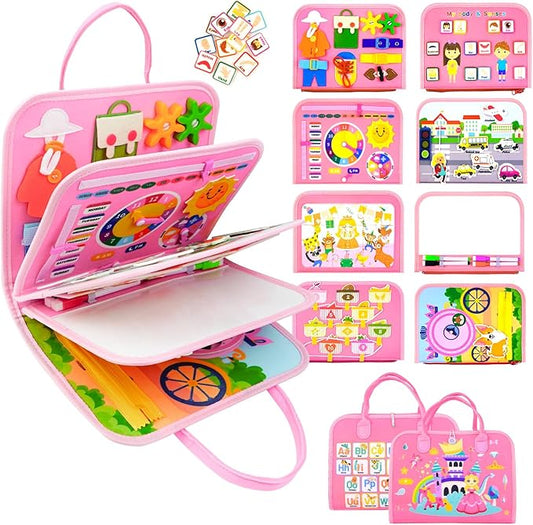 Busy Board, Princess Toddler Busy Book Montessori Toys for 1 2 3 4 Year Old, Sensory Board Learning Activities Fine Motor Skills, Christmas Birthday Gifts for Girls Boys, Travel Toys for Airplane Car