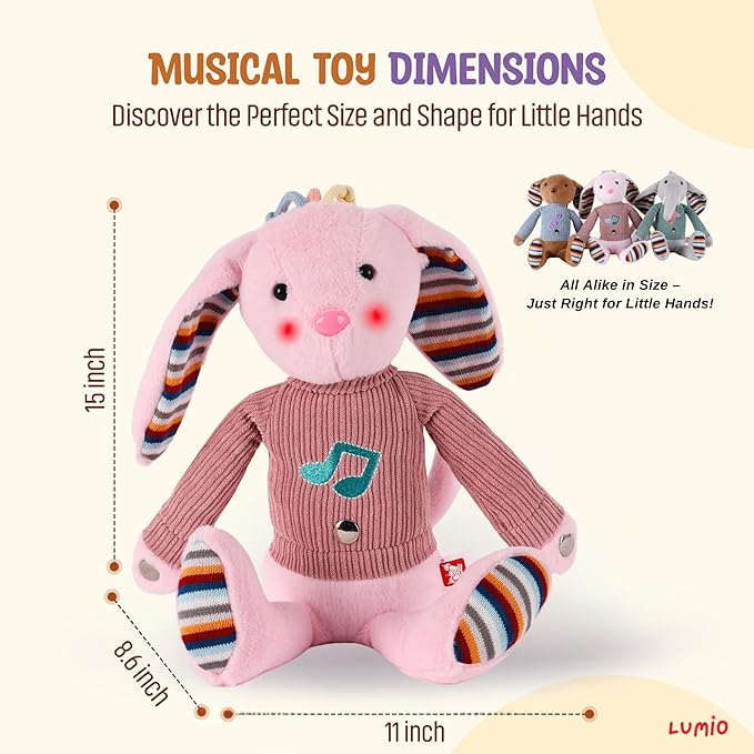 Lumio Musical Stuffed Animal Plush Toy with Lights & Sounds - Cute Interactive Toy for Newborns, and 3 6 12 to 48 Months (Bunny)