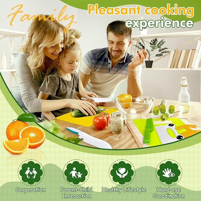 Chanking 13 Pieces Kids Knife Set for Real Cooking Child-Friendly Plastic Chef Tools, Montessori Kitchen Toys, Gifts for Boys and Girls Ages 4+