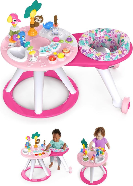 Bright Starts Around We Go 2-in-1 Baby Walker, Discovery Activity Center and Table, Tropic Coral, Ages 6 Months+
