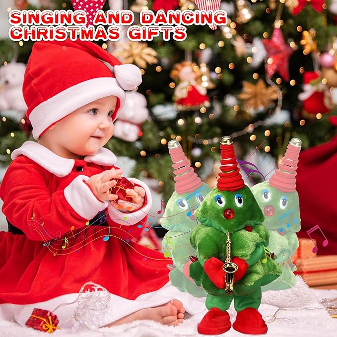 Singing Dancing Christmas Tree Santa Claus with Music Animated Christmas Toys Interactive Toy Figures with 8 Songs and Lights Repeat What You Say, Xmas Gift