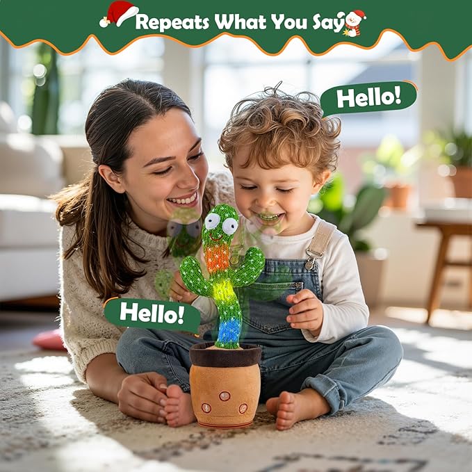 Rechargeable Dancing Talking Cactus Toy for Baby Toddler, Singing Mimicking Recording Repeating with 120 Songs, tummy time toys for Girls Boys, Birthday or Chirstmas Gifts, Stocking Stuffers for Kids
