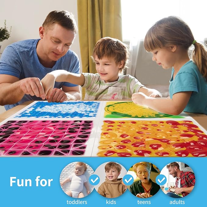 Art3d 11.8”x11.8” Textured Liquid Sensory Flooring Tiles, Interactive Glossy Fusion Play Mats for Kids, Toddler, Teens, Stress Relief & Calming Toys, 6pcs per Set