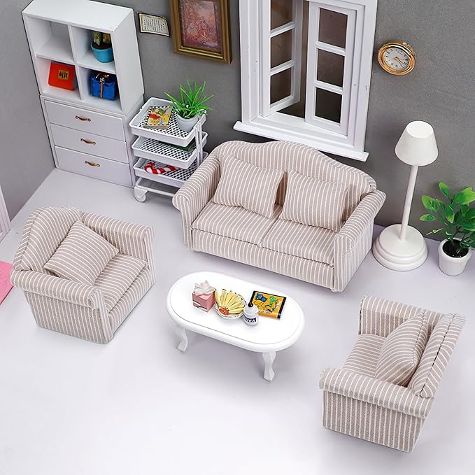 1 12 Scale Doll House Furnitures 3pcs Sofa Miniature Dollhouse Toy Parlor Bedroom Decoration Accessories