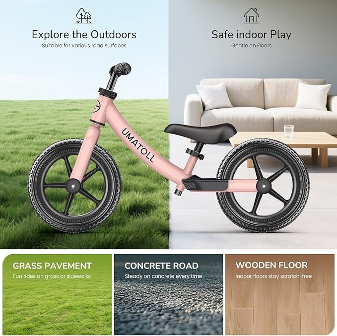 Umatoll Toddler Balance Bike 2 Year Old, Kids Bike Toy for 18 Months to 5 Years Old, Tool-Free Adjustment, Birthday Gifts for 2-3 Boys Girls, No Pedal
