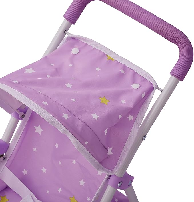 Olivia's Little World Baby Doll Jogging-Style Stroller with Canopy, Seatbelt and Storage Space, Purple and White