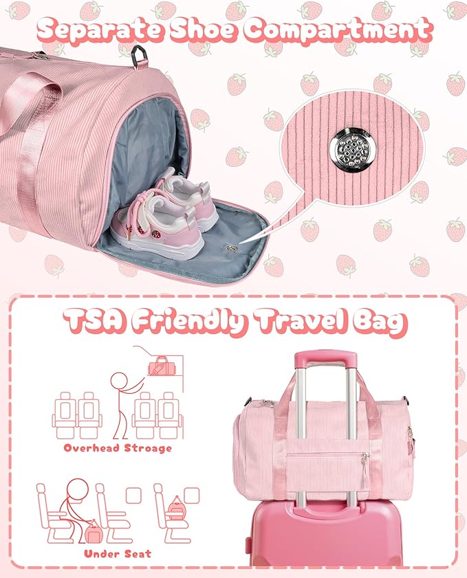 Cute Christmas Gifts, Girls Gym Bag, Kids Personalized Dance Bags with Shoe Compartment, Customized Travel Tote with Toiletry Bag, 6 Year Old Girl Birthday Gift (Letter Y)