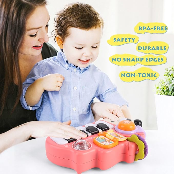 Baby Piano Drum 6-12 Months Toy, Hedgehog Piano Keyboard Drum Light Up Sound Musical Toy, Learning Educational Interactive Infant Toddler 12-24 Months Gift