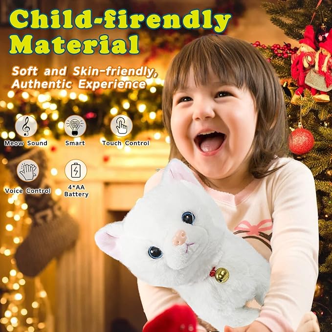 Plush Stuffed Animal Interactive Cat, LED Robotic Barking Meow Kitten Touch Control, Electronic Cat Pet, Robot Kitty Toys, Animated Toy Cats for Girls Baby Kids