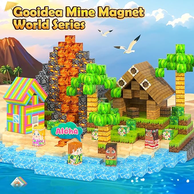 Large Magnetic Blocks - 120PCS 1“ Magnetic Cubes Building Toys for Kids Age 3-5 4-8 5-7 8-12, Hawaii Mine Magnet World Building Craft, Educational Toys Christmas Birthday Game Gifts for Boys Girls