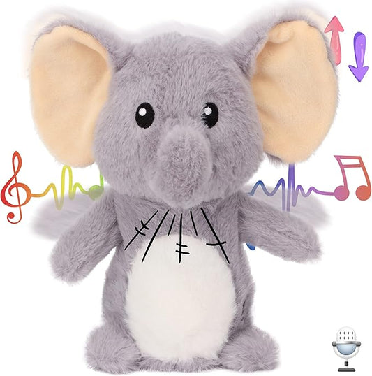 Hopearl Talking Elephant Repeats What You Say Nodding Electric Interactive Animated Toy Speaking Plush Buddy Gift for Toddlers, Grey, 8''