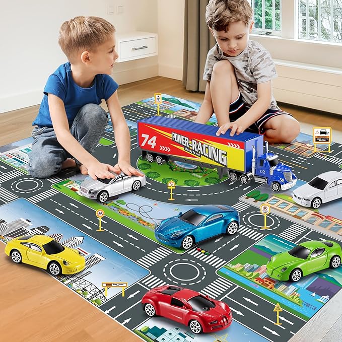 Die Cast Metal Racing Car Toy With Play Mat for 3-6 Year Old Boys and Girls - Christmas Birthday Gift