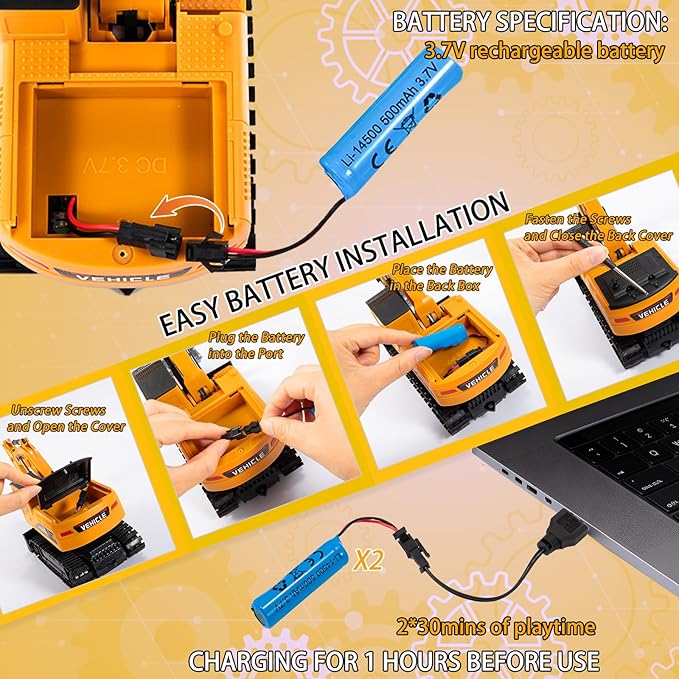 Remote Control Excavator for Boys 4-7, RC Excavator for Kids, 27 MHz Construction Trucks Vehicles Toys for Toddlers 1-3 3-5 4-7 with Metal Shovel and Light Birthday Boys Gifts