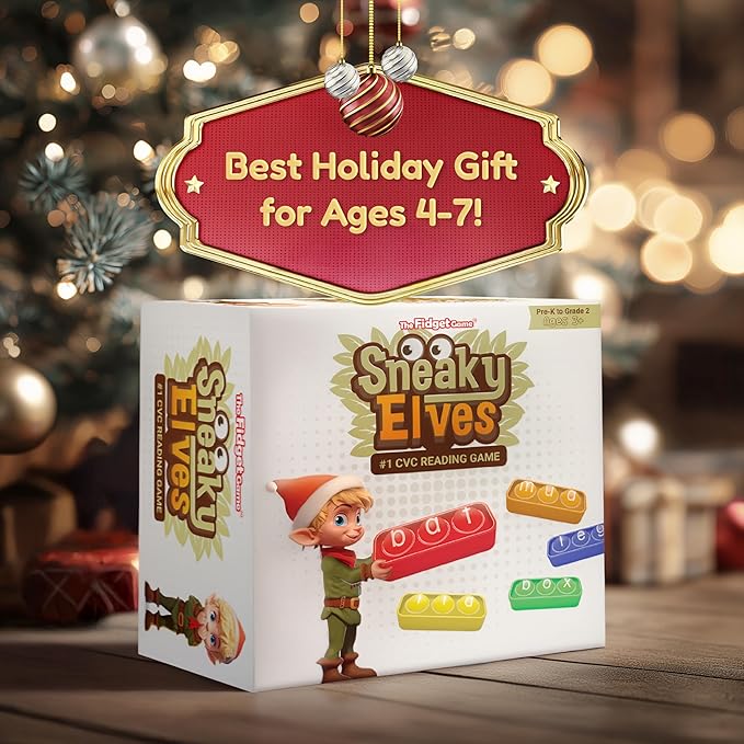 THE FIDGET GAME Sneaky Elves, CVC Sight Words Game, Pop Sensory Toy to Learn and Spell, Educational Kindergarten Classroom Activities, Multisensory Reading and Phonics Flash Cards for Kids 3+ Years