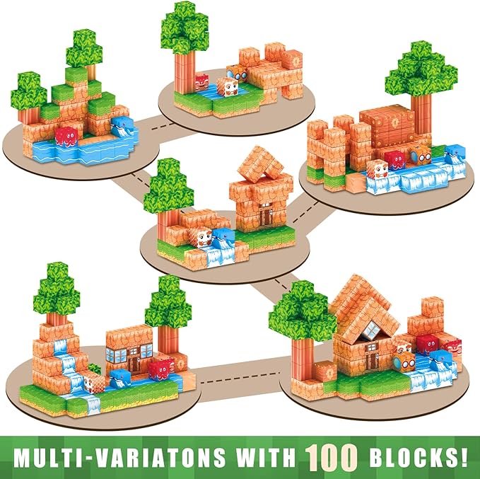 100PCS Magnetic Blocks,STEM Building Toys for Boys Girls 3+,Toddler Sensory Constructions Stacking Magnet Blocks,Christmas Birthday Gifts for Boys Girls Age 4 5 6 7 8 9 10
