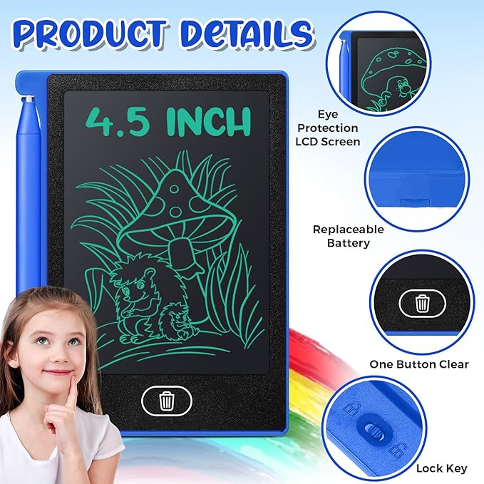 Zhehao 32 Pcs Mini LCD Writing Tablet 4.5 Inch Educational Toys Learning Writing Pad Erasable Drawing Pad Reusable Learning Toy Gift Preschool Art Board for Girls Boys Birthday Favor (Blue)