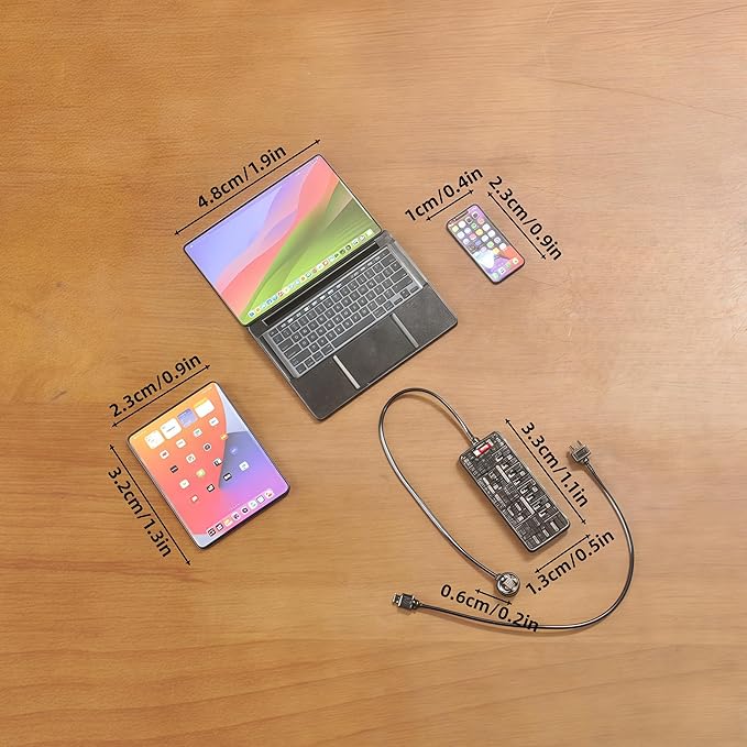 Miniature Electronics Set for Dollhouses: 1:6 Scale Metal Smartphone, Tablet, Laptop & Socket - Doll Accessory Compatible with 1:12 Scale Miniatures - 5 Color Variants (Black)