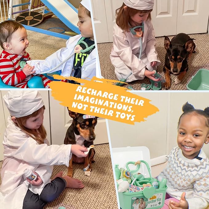 Liberry Doctor Kit for Toddlers 3 4 5 Years Old, 30-Piece Kid Doctor Toy with Stethoscope, Costume, Green Medical Pretend Play, Christmas Birthday Gift for Girls Boys